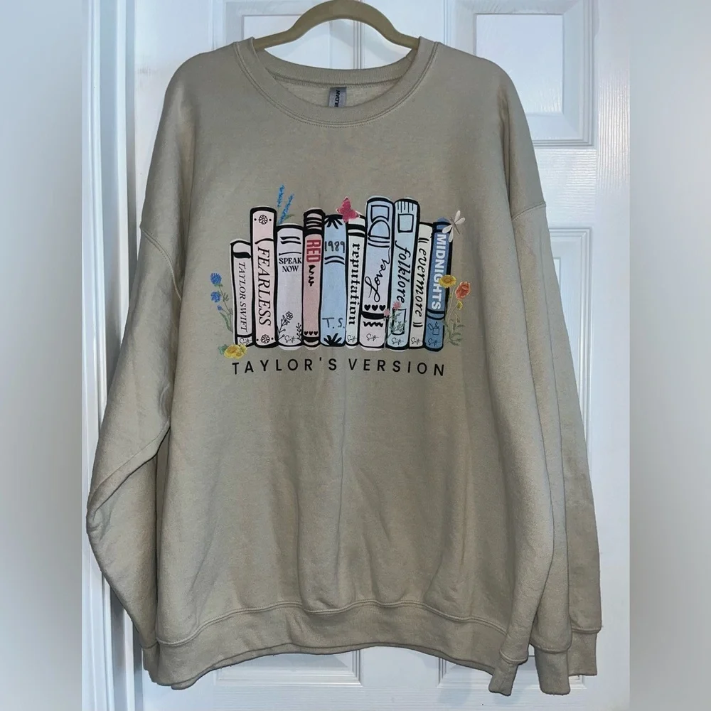 Taylor Swift Albums Taylor's Version Sweatshirt 2XL Beige Oversized Baggy
